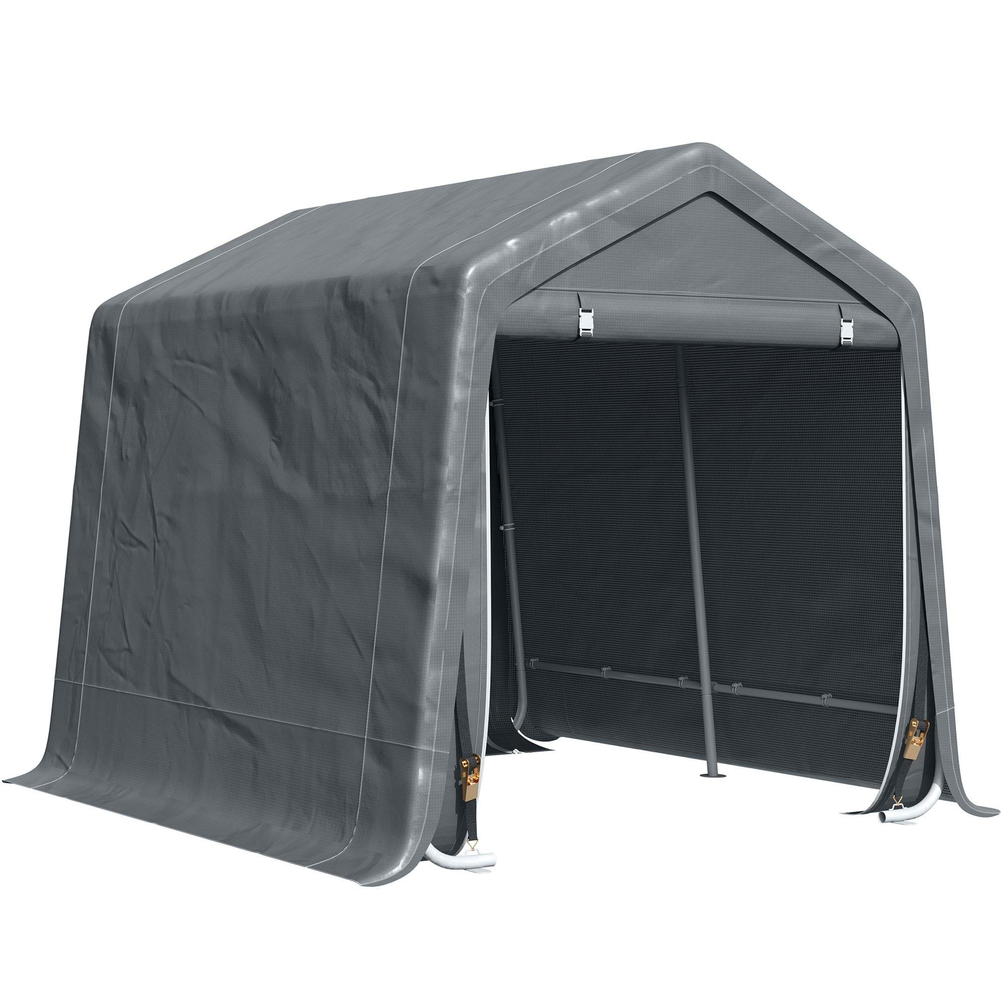 Garden Storage Tent Bike Shed w/ Metal Frame & Zipper Doors